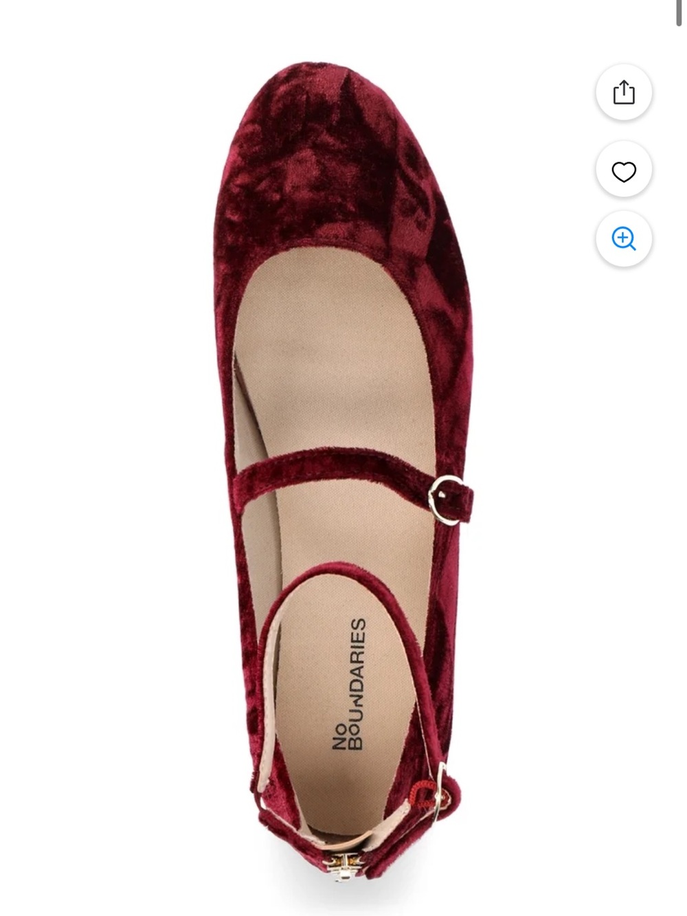 No Boundaries Burgundy Velvet Mary Jane Flats size 8 new
